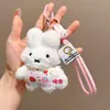Mono Lindo de Dibujos Animados Estilo Coreano Colgante de Peluche de Conejo Blanco Llavero Adorno Colgante para Bolso de Niña