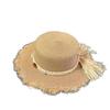 Sombrero de Paja para Vacaciones Borde Francés Lazo Concha Sombrero Plano para Playa Verano Puntada Dulce Color Sombrero de Paja Superior