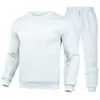 2026 Conjunto esportivo casual de cor sólida, espessado, com moletom de gola redonda e calça de corte justo, para homens e mulheres, para uso transfronteiriço
