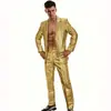 Terno Bronzear Lantejoulas Masculino Festa Cos Disco Palco Boate Brilhante Legal Traje de Performance Terno