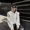 Chamarra sudadera acolchada para hombre con cremallera metálica deconstruida, marca de moda americana de alta calle, chaqueta corta de alta gama pesada para primavera y otoño