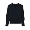Conjunto Retro Estilo Coreano de Punto con Cuello en V y Mangas Largas para Mujer Otoño Invierno Ceñidor de Cintura Adelgazante Holgado Capa Interior Capa Base Suéter Top