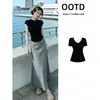 Conjunto de Falda Larga de Arroz Glutinoso de Verano para Mujer, Nuevo Estilo 2026, Talla Pequeña, Hombro Normal Manga Corta Conjunto de Falda Estilo Coreano