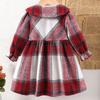 Vestido Nuevo Estilo Coreano Otoño 2026 para Niñas Jóvenes, Vestido de Princesa a Cuadros con Cuello Baby Doll, Lindo y Cálido de Moda
