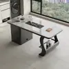 Conjunto de Mesa de Chá e Cadeiras Minimalistas de Ardósia Estilo Italiano, Mesa de Chá Simples Moderna para Uso no Escritório e em Casa, Mesa de Chá Pequena para Uso em Casa