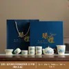 Juego de Cerámica Ru de Alta Gama Regalo de Negocio Tetera de Peonías Bolsa de Cuero Portátil Juego de Té para Exteriores Regalo Personalizado de Inauguración