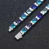 Pulsera de Cadena de Tenis Meisa Nueva Europea y Americana Hip-Hop de 7 mm con Circonita Azul y Blanca, Súper Brillante y Genial, Venta al por Mayor para Ventas Transfronterizas