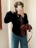 Cárdigan de Punto con Solapa de Encaje Estilo Suave Talla Grande Estilo Invierno 2026 Chaqueta Ajustada con Adorno de Volantes Top para Mujer 25177