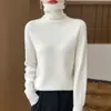 Suéter de punto grueso de manga larga con cuello alto 100% lana para otoño e invierno, top interior de corte holgado para mujer
