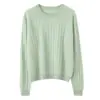 Nova camisa básica de cashmere 100% feminina para outono e inverno, gola redonda, trançada, macia e versátil, modelagem solta