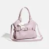 Bolsa Hobo Rosa Doce Y2K para Mulheres - Bolsa Tote de Couro Macio com Design de Fivela e Pingente de Estrela - Bolsa de Mão Casual Desestruturada
