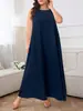 Vestido de una pieza para mujer Tallas Grandes Dropshipping Color Sólido Holgado Adelgazante Temperamento Caída Estilo Largo Transfronterizo Vestido de Noche Nuevo