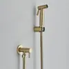 Conjunto de Pulverizador de Bidê para Vaso Sanitário em Aço Inoxidável 304 Chuveiro Válvula Angular Dourado Escovado Lavagem Feminina