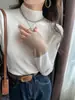 Suéter básico versátil para mujer, nuevo estilo otoño/invierno, capa interior chic, efecto adelgazante, cuello semi-alto, top de punto de manga larga a la moda