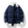 Chaqueta de algodón color block de tres rayas para hombre, invierno, gruesa, cálida, cuello alto, moderna, versátil, holgada, casual, para pareja, abrigo a rayas
