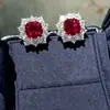 Venta en Vivo de Influencer de Moda Nuevo Producto Anillo Abierto de Turmalina Roja Simulada para Mujer, Set de Joyería Pendientes de Botón de Moda Cuadrados