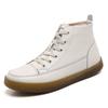 Botas Femininas para Outono e Inverno Cano Médio Alto Botas Simples Femininas 2024 Nova Sola Tbottomon Sapatos Femininos de Algodão Sola Macia Botas de Couro Bovino para Mulheres