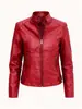 Moda europea y americana transfronteriza para mujer, AliExpress, chaqueta de cuero sintético con cuello alto, corte ajustado, prenda exterior ligera para primavera/otoño, chaqueta de motociclista para mujer