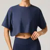 Camiseta Esportiva Manga Curta Estilo Europeu e Americano para Mulheres, Gola Redonda Solta, Curta, Top Versátil, Secagem Rápida, Respirável, Roupa para Corrida, Fitness, Yoga