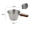 Mango de Madera de Haya Taza Medidora para Espresso Italiano Acero Inoxidable con Escala Jarra Pequeña para Leche Taza Receptora de Extracción de Líquido de Café