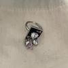 Anillo abierto de esmalte de moda de diseño nicho para niña, anillo retro de alta calidad personalizado negro rosa