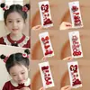 Grampo de Cabelo Laço Vermelho Fofo de Ano Novo para Crianças Meninas Flor Desenho Animado Presilha Lateral Bebê Presilha Bico de Pato de Ano Novo Acessório de Cabeça
