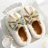 Pantuflas de Algodón con Lazo para Mujer 2026 Nuevo Otoño Invierno para Interiores del Hogar Lindas de Felpa con Suela Gruesa Pantuflas de Algodón para el Hogar para Mujer
