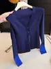 Outono Inicial Estilo Preguiçoso Azul Marinho Feminino Petite Casaco Cardigan Suéter Estilo Outono Inverno Super Lindo Top de Tricô