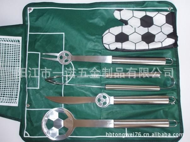 P-011NR烧烤工具BBQ足球烤具套装,5件套布袋套装组合