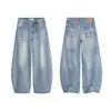 Jeans Americanos Retro con Bolsillo Bordado para Mujer Otoño Nuevo Sueltos Cintura Alta Adelgazantes Versátiles Pierna Ancha Largo hasta el Suelo