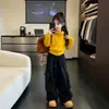 Conjunto de duas peças estilo coreano para meninas para primavera e outono, novo estilo casual com jaqueta moletom com capuz e calça cargo, conjunto esportivo casual