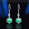 Brincos de Ágata Calcedônia de Prata de Lei S925 para Mulheres, Brincos de Jade Modernos e Sofisticados, Ganchos de Orelha, Brincos Estilo Antigo