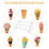 Soporte de Cono Acrílico de Tres Niveles, Estante de Almacenamiento para Pasteles Festivos, Exhibidor Combinado Estilo Escalera para Almacenamiento de Postres