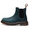 Audemars Piguet Crazy Horse Azul 2976 Botas Chelsea Botas de Motocicleta Femininas Botas de Tornozelo de Couro Genuíno de Primeira Camada Estilo Britânico Slip-On
