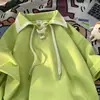 Camiseta Masculina com Gola Polo Manga Curta Ins Tendência Solta Estilo Hong Kong Senso de Design Nicho High Street Manga Meia-manga 2023 Nova Manga Meia-manga