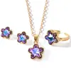 Joyería Gradiente Colorida Transfronteriza Europea y Americana para Mujer, Anillos Abiertos, Pendientes y Conjuntos de Collares Ligeros de Lujo a la Moda y Únicos Estilo Ins para Mujer