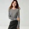Design de rosa~Suéter de lã com gola redonda feminino malha fina ultrafino levemente transparente sexy slim-fit suéter pullover malharia