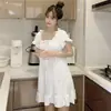 Nuevos Pijamas de Verano para Mujer, Camisón de Manga Corta de Color Sólido de Longitud Media para Mujer, Ropa de Casa Linda, Dulce, Sencilla y Holgada
