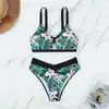 2026 Europeo y Americano Amazon Aliexpress Traje de Baño Estampado Sexy de Cintura Alta Triángulo Traje de Baño de Playa Bikini para Mujer