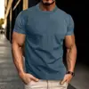 Camiseta de hombre de manga corta con cuello redondo, pullover de verano nuevo, con estampado 3D, color liso, camiseta deportiva casual