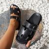 Talla grande transfronteriza 2024 Verano Nuevo Comercio Exterior Pantuflas para Mujer Fondo Grueso Velcro de una Palabra Pantuflas Europeas y Americanas de Color Sólido