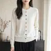 Chaqueta Corta de Punto de Botones Multicolor para Mujer, Nueva Versátil Otoño 2026 Cuello Redondo Cardigan Sintético, Top Versátil Gris