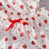 Pijama Fofa Casual Confortável de Alça para Mulheres com Estampa de Morango e Renda