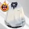Sudadera tipo polo a cuadros estilo americano para hombre, nuevo modelo 2026, top tipo dos piezas falso con retazos, marca de moda, chaqueta para hombre talla grande