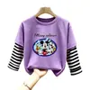 Camiseta de Algodão Puro Manga Longa Infantil Média/Grande Primavera e Outono Nova Blusa Solta para Meninas Estampada Desenho Animado de Menina Camada de Base Tendência
