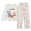 Conjunto de Pijama Longo para Meninas para Primavera e Outono, Roupa de Casa de Algodão Puro com Desenho para Meninas, Conjunto de Duas Peças para Outono para Alunos do Ensino Fundamental