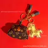 Ouro Puro 999 Shuibei Novo Estilo "Abençoado Imediatamente" Chaveiro Criativo com Pingente de Bolsa Plana de Couro Impresso, Personalizável e Disponível para Atacado