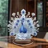 Série de animais transfronteiriços ornamento de mesa 2D pavão branco e azul com cauda aberta para casa, sala de estar, decoração de escritório, item de presente
