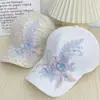 Gorra de Béisbol Pequeña Floral Plisada Estilo Coreano para Mujer, Gorra Transpirable con Encaje y Flor de Perlas, Sombrero para el Sol