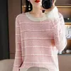 Suéter de punto para mujer, colorblock de algodón, cuello redondo tipo Chanel, manga larga, holgado, casual, cómodo, transpirable, primavera y verano, nuevo